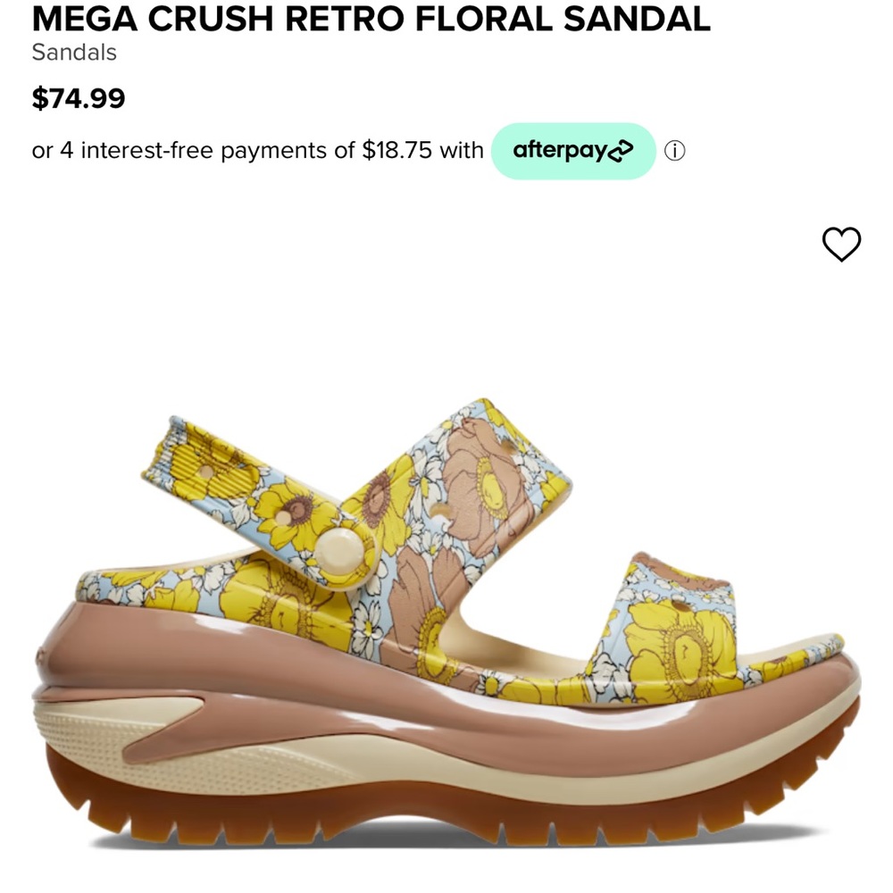 CROCS Mega Crush Retro Floral Sandal - Yellow and Brown